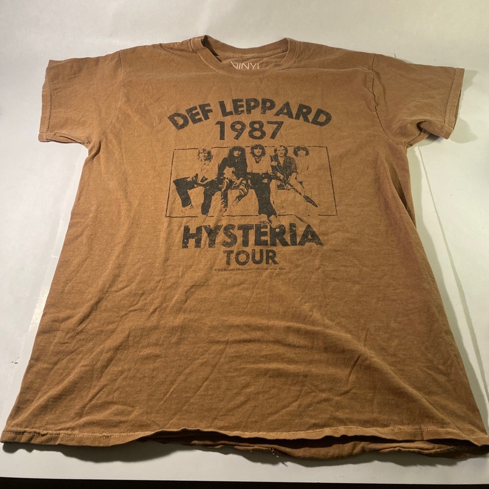 Def Leppard 1987 HYSTERIA Tour The Vinyl Icons Graphic T Shirt Brown Gold Size M